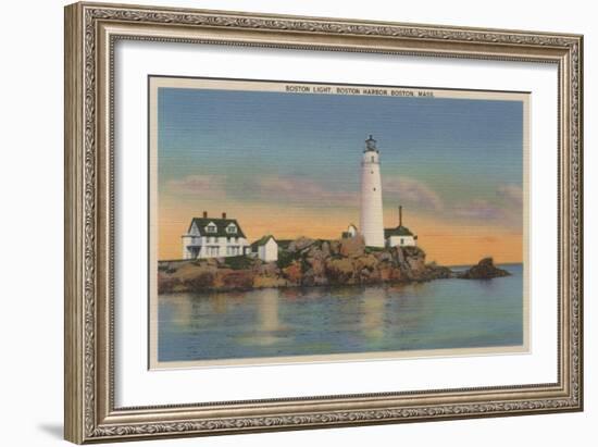 Boston, MA - Boston Lighthouse at Boston Harbor No.2-Lantern Press-Framed Art Print