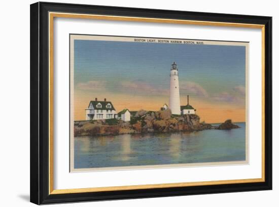 Boston, MA - Boston Lighthouse at Boston Harbor No.2-Lantern Press-Framed Art Print