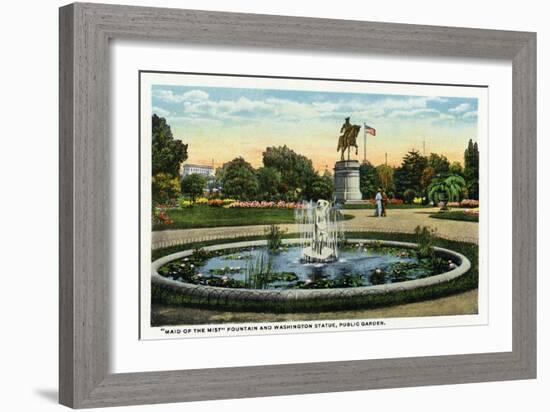 Boston, MA - Maid of the Mist Fountain, Washington Statue, Public Garden View-Lantern Press-Framed Art Print