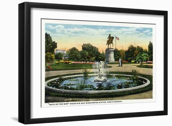 Boston, MA - Maid of the Mist Fountain, Washington Statue, Public Garden View-Lantern Press-Framed Art Print