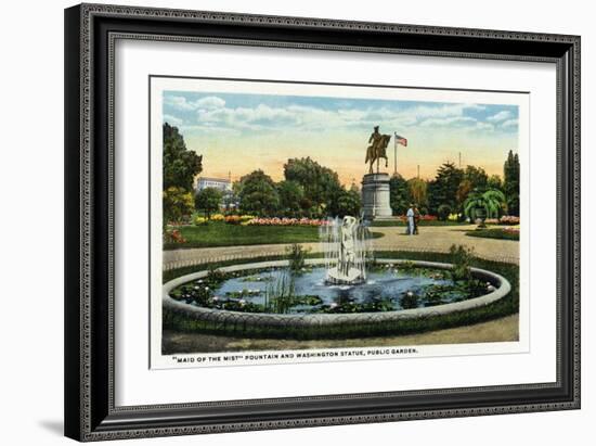 Boston, MA - Maid of the Mist Fountain, Washington Statue, Public Garden View-Lantern Press-Framed Art Print