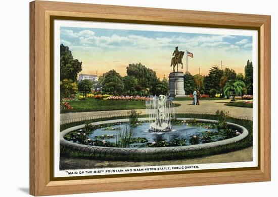 Boston, MA - Maid of the Mist Fountain, Washington Statue, Public Garden View-Lantern Press-Framed Stretched Canvas