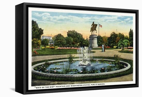 Boston, MA - Maid of the Mist Fountain, Washington Statue, Public Garden View-Lantern Press-Framed Stretched Canvas