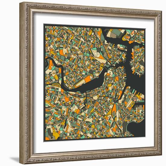 Boston Map-Jazzberry Blue-Framed Premium Giclee Print