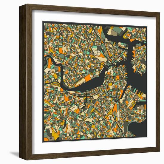 Boston Map-Jazzberry Blue-Framed Premium Giclee Print