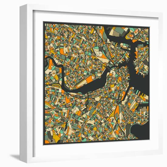 Boston Map-Jazzberry Blue-Framed Premium Giclee Print