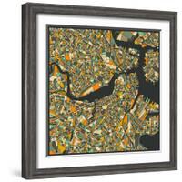 Boston Map-Jazzberry Blue-Framed Art Print