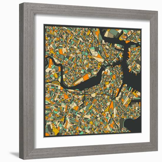 Boston Map-Jazzberry Blue-Framed Art Print