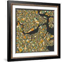 Boston Map-Jazzberry Blue-Framed Art Print