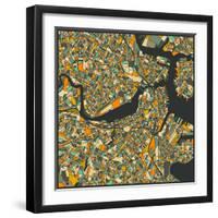 Boston Map-Jazzberry Blue-Framed Art Print