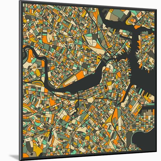 Boston Map-Jazzberry Blue-Mounted Art Print