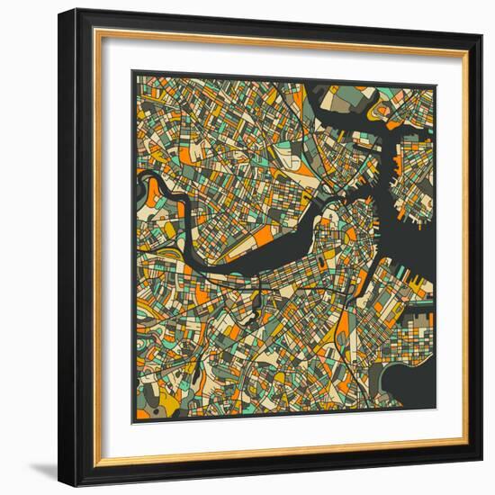 Boston Map-Jazzberry Blue-Framed Art Print