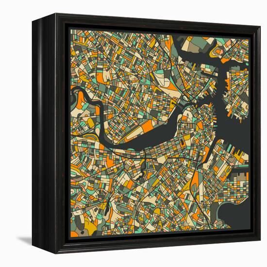 Boston Map-Jazzberry Blue-Framed Stretched Canvas