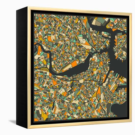 Boston Map-Jazzberry Blue-Framed Stretched Canvas