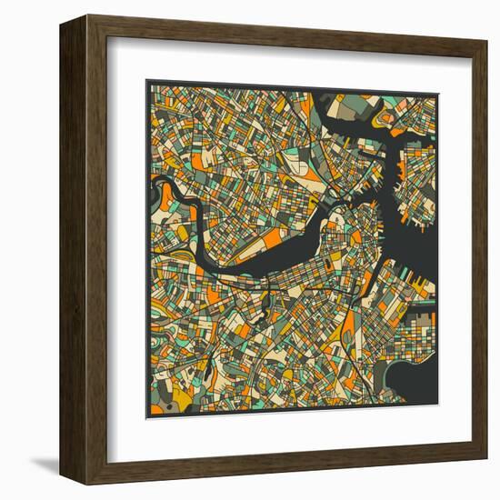 Boston Map-Jazzberry Blue-Framed Art Print