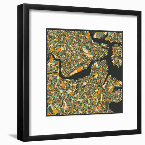 Boston Map-Jazzberry Blue-Framed Art Print