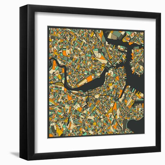 Boston Map-Jazzberry Blue-Framed Art Print