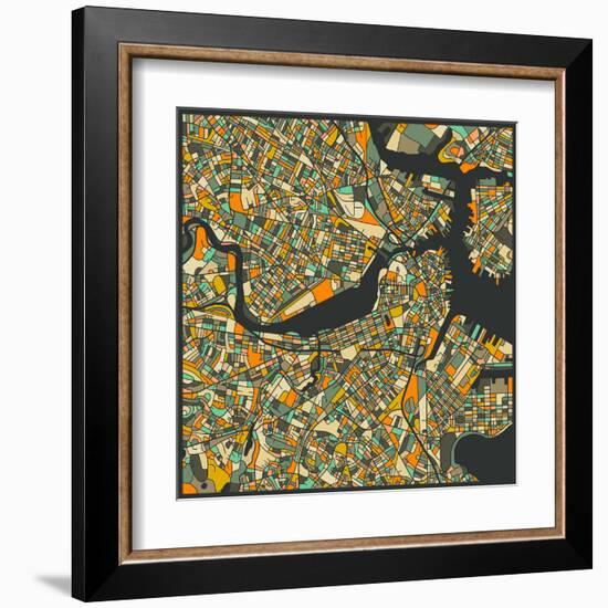 Boston Map-Jazzberry Blue-Framed Art Print