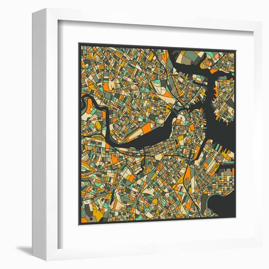 Boston Map-Jazzberry Blue-Framed Art Print