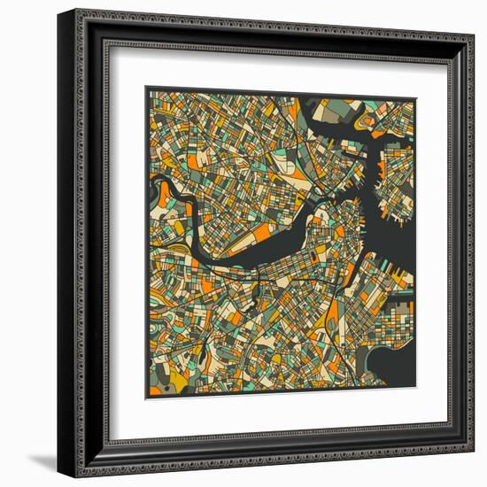 Boston Map-Jazzberry Blue-Framed Art Print