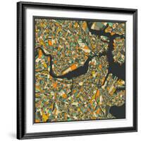 Boston Map-Jazzberry Blue-Framed Art Print