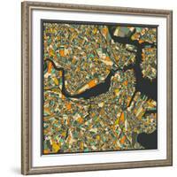 Boston Map-Jazzberry Blue-Framed Art Print