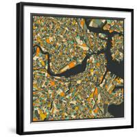 Boston Map-Jazzberry Blue-Framed Art Print
