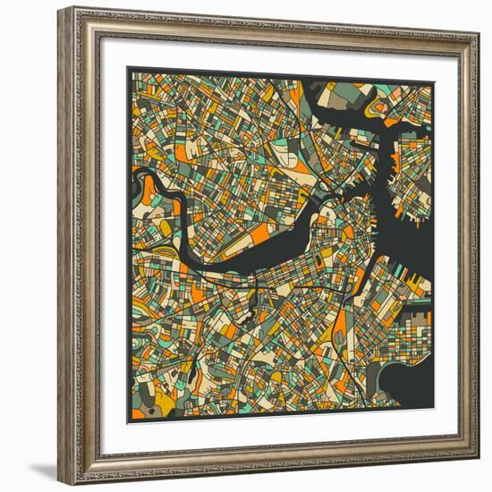 Boston Map-Jazzberry Blue-Framed Art Print