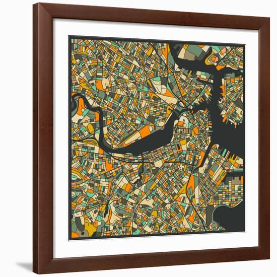 Boston Map-Jazzberry Blue-Framed Art Print