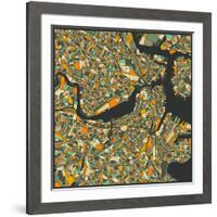 Boston Map-Jazzberry Blue-Framed Art Print