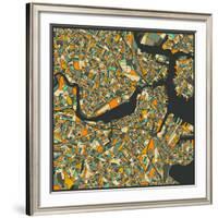 Boston Map-Jazzberry Blue-Framed Art Print