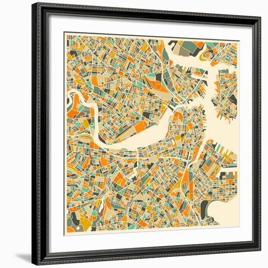 Boston Map-Jazzberry Blue-Framed Art Print