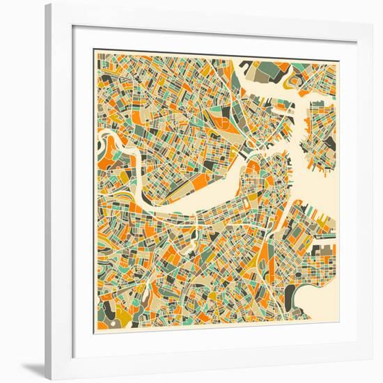 Boston Map-Jazzberry Blue-Framed Art Print