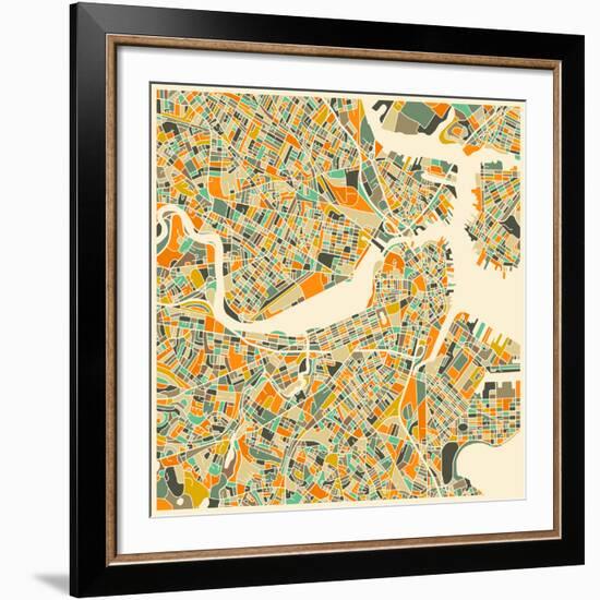 Boston Map-Jazzberry Blue-Framed Art Print