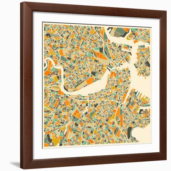 Boston Map-Jazzberry Blue-Framed Art Print