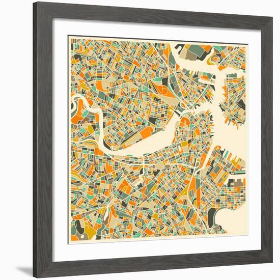 Boston Map-Jazzberry Blue-Framed Art Print