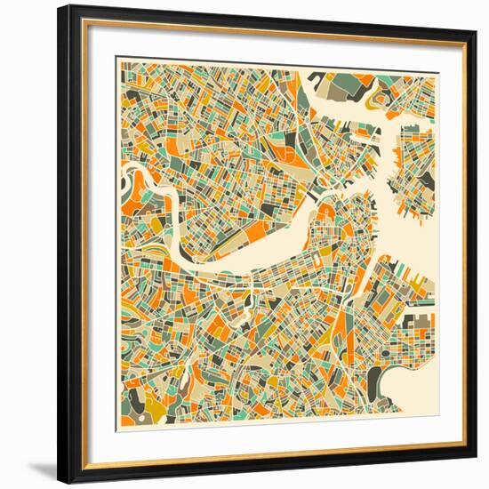 Boston Map-Jazzberry Blue-Framed Art Print