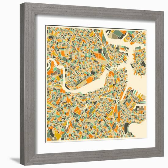 Boston Map-Jazzberry Blue-Framed Art Print