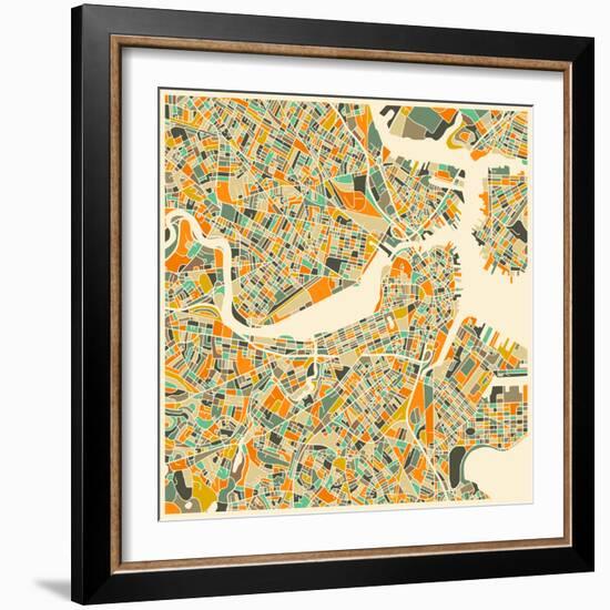 Boston Map-Jazzberry Blue-Framed Art Print