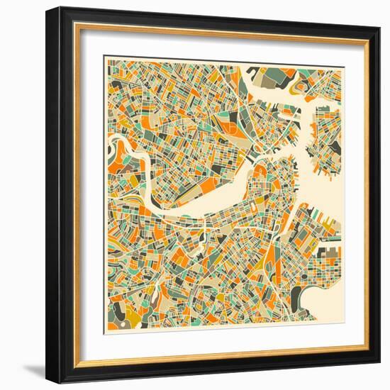 Boston Map-Jazzberry Blue-Framed Art Print