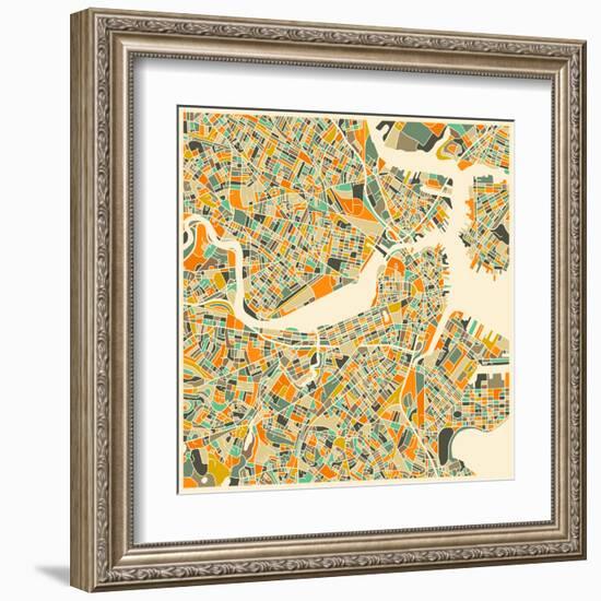 Boston Map-Jazzberry Blue-Framed Art Print