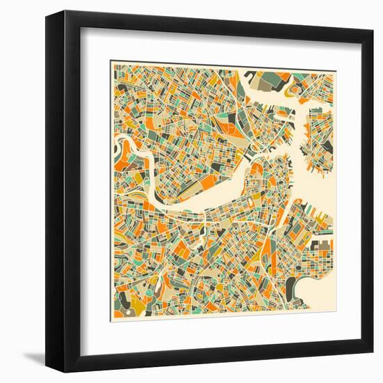 Boston Map-Jazzberry Blue-Framed Art Print