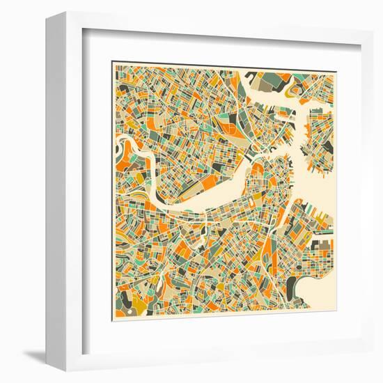 Boston Map-Jazzberry Blue-Framed Art Print