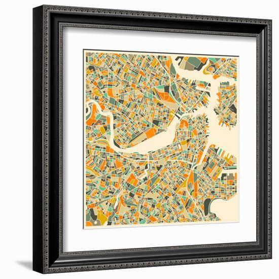 Boston Map-Jazzberry Blue-Framed Art Print