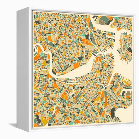 Boston Map-Jazzberry Blue-Framed Stretched Canvas