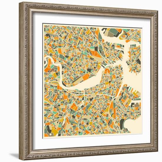 Boston Map-Jazzberry Blue-Framed Premium Giclee Print