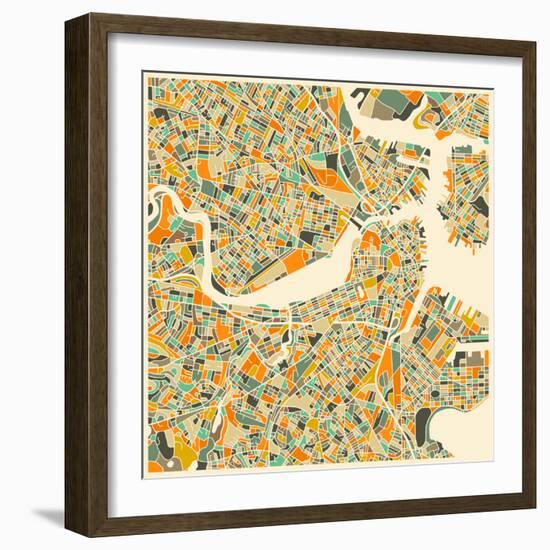 Boston Map-Jazzberry Blue-Framed Premium Giclee Print