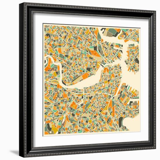 Boston Map-Jazzberry Blue-Framed Premium Giclee Print