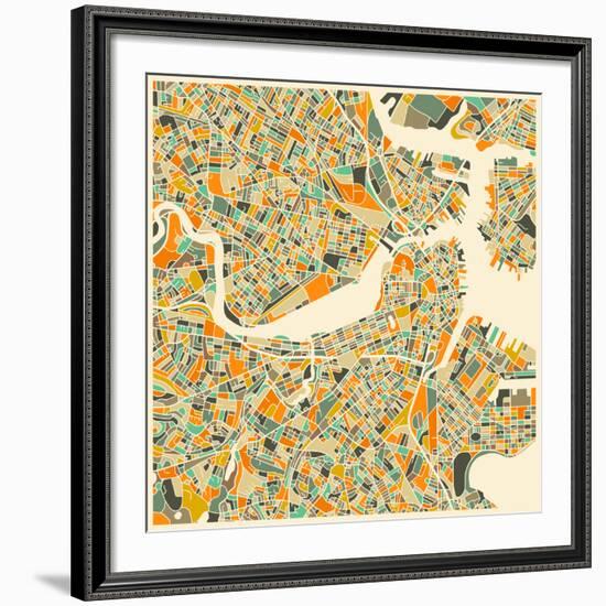 Boston Map-Jazzberry Blue-Framed Giclee Print