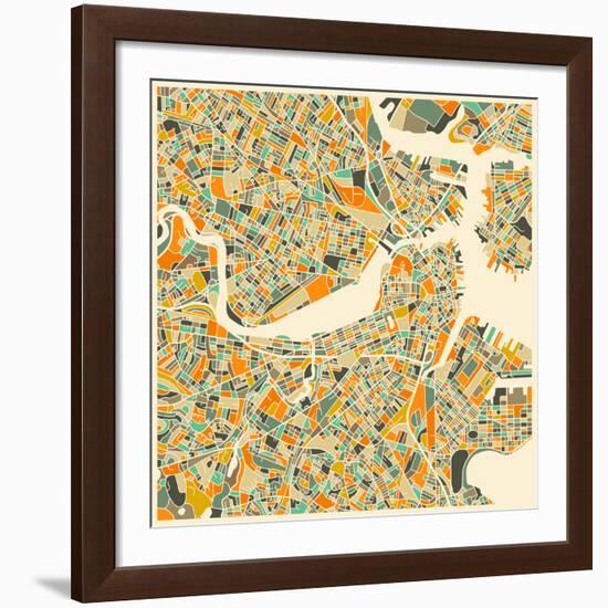 Boston Map-Jazzberry Blue-Framed Giclee Print